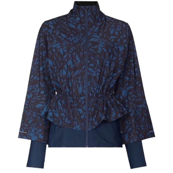 Sweaty Betty Fast Track Running Jacket Blue Leaf Scatter Print Women Size Small - Picture 1 of 14